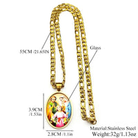 Virgin Mary Jesus Oval Medal Pendant Necklace for Women Men Stainless Steel Gold Color St. Joseph Amulet Hip Hop Chain Jewelry