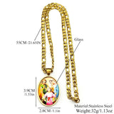 Virgin Mary Jesus Oval Medal Pendant Necklace for Women Men Stainless Steel Gold Color St. Joseph Amulet Hip Hop Chain Jewelry