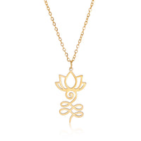 EUEAVAN Lotus Flower Yoga Pendant Necklace Stainless Steel Om Unalome Symbol Necklaces for Women Men Buddhist Amulet Jewelry