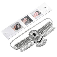 Ethnic Statement Collar Necklace for Women Choker Bohemian Vintage Hollow Geometric Crystal Rhinestone Beads Coin Tassel Jewelry