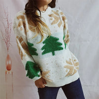 Women's Jacquard Round Neck Long Sleeve Thickened Knit Pullover Christmas Tree Design Autumn/winter New Style Sweater