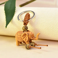 Lucky Wooden Elephant Keychain Handmade Carved Pendant Key Ring for Women Men Religious Gift Boho Jewelry Wholesale