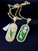 1 Piece 14K Gold Plated Green St. Jude San Juads Pendant Women's Necklace Religious Jewelry