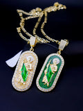 1 Piece 14K Gold Plated Green St. Jude San Juads Pendant Women's Necklace Religious Jewelry