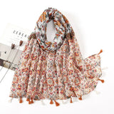 Ethnic Printed Cotton Hijab Viscose Tassels Scarf For Muslim Woman Hijabs Shawls Lady Soft Long Wraps Islim Headband Turban