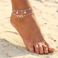Vintage Boho Multi Layer Beads Anklets For Women Fashion Sun Pendent Anklet Handmade Chain Foot Party Jewelry Leg Bracelet