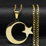 2023 Muslim Islam Moon Star Stainless Steel Chain Necklaces for Women Gold Color Necklace Jewelry collares de mujer N4811S05