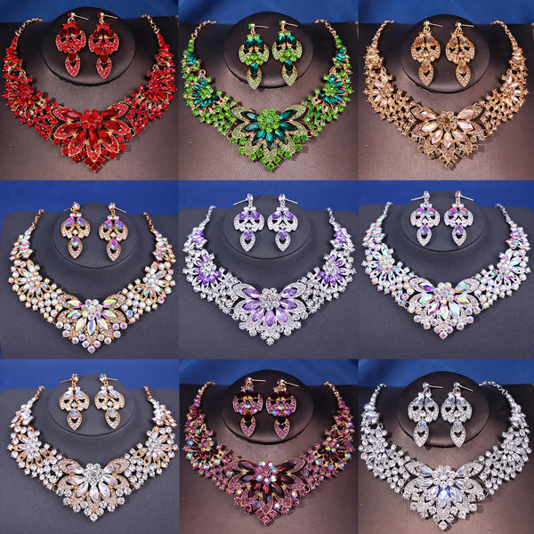 Fashion Crystal Rhinestine Necklace Earring Sets Wedding Hair Accessories For Women Bride