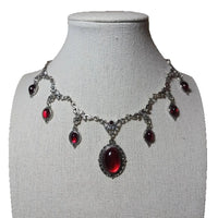 Gothic Victorian Vampire Red Oval Glass Crystal Tassel Pendant Necklace for Women Hallowmas Party Charm Jewelry Accessories Gift