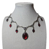 Gothic Victorian Vampire Red Oval Glass Crystal Tassel Pendant Necklace for Women Hallowmas Party Charm Jewelry Accessories Gift