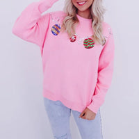 Xingqing Christmas Sweaters y2k Clothes Women Ball Ornament Pattern Round Neck Long Sleeve Pullover Knitted Tops Streetwear