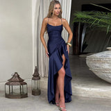 Sexy Satin Club Evening Party Dresses 2025 Summer Women Clothing Elegant Ruffle Irregular Backless Bandage Long Maxi Dress
