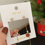 Christmas Tassel Earrings Women Movable Santa Claus Snowflake Asymmetrical Long Chain Pendant Earrings New Year Jewelry Gifts