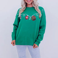 Xingqing Christmas Sweaters y2k Clothes Women Ball Ornament Pattern Round Neck Long Sleeve Pullover Knitted Tops Streetwear