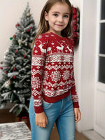 New Spring Autumn Knitted Pullover Top Long Sleeve Base Layer Round Neck Parent-Child Sweater Christmas Elements Pulover Top