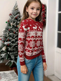 New Spring Autumn Knitted Pullover Top Long Sleeve Base Layer Round Neck Parent-Child Sweater Christmas Elements Pulover Top