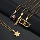 Anniyo(1Piece)Puerto Rico Map Flowers Masks Traditional Symbol PR Frog Necklaces For Women Girls Stainless Steel Jewelry #520462