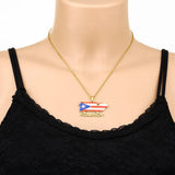 2024 New fashion vintage dripping stainless steel Puerto Rico map flag pendant necklace men's and women's collarbone chain acces
