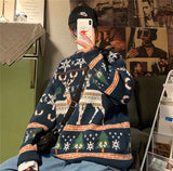 Christmas Reindeer Pullover Sweater Long Sleeve Red Loose Lazy Knitwear Horean Casual O Neck Hiphop Bf Couple Harajuku Y2K Top