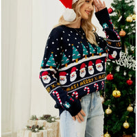 Vintage Style 2025 Christmas Women's Knitwear Warm Soft Sweaters Cartoon Print Casual Loose Jumper Xmas Look Female Pullover Top