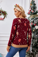 2025Casual Christmas Sweater Women Autumn Winter Gingerbread Man Pattern Long Sleeve Pullover Sweater