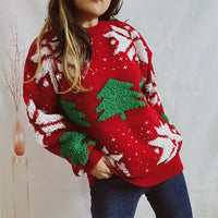 Women's Jacquard Round Neck Long Sleeve Thickened Knit Pullover Christmas Tree Design Autumn/winter New Style Sweater