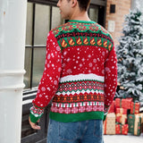 2025 Winter Christmas Men's Knitted Sweater Cartoon Print Full Sleeve O Neck Warm Soft Knitwear Adults Jumper Xmas Look Pullover