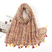 Ethnic Printed Cotton Hijab Viscose Tassels Scarf For Muslim Woman Hijabs Shawls Lady Soft Long Wraps Islim Headband Turban