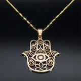 Hamsa Hand Muslims Judaism Hollow Necklace for Women Hand of Fatima Lotus Flower Stainless Steel Necklaces Jewelry Gift N8083S04
