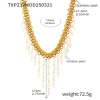 Stainless Steel Crawler Necklace Bracelet For Women 18k Gold Plated Imitation Pearl Tassel Charm Women's Necklaces Bracelets Set