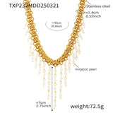 Stainless Steel Crawler Necklace Bracelet For Women 18k Gold Plated Imitation Pearl Tassel Charm Women's Necklaces Bracelets Set