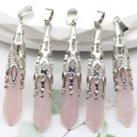 16pcs Crystal Pendulum for Divination Dowsing Natural Gem Stone Amethyst Hexagon Pendant For DIY Jewelry Making Necklace Pendant