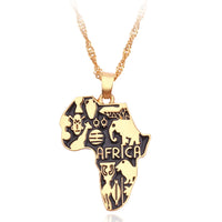 African Art Paint Map Pendant Necklaces Hip Hop Jewelry Accessories Neck Chain African Map Necklace for Ethnic Jewellery Gift