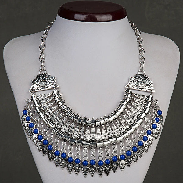 Fashion Ethnic Gypsy Bohemian Choker Necklace For Women Beads Drop Tassel Vintage Big Statement Collier Femme Party Jewelry Gift