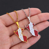 Fashion Peru Map Flag Pendant Necklace Stainless Steel Peruvian Men Women Gold/Steel Color Ethnic Map Jewelry Gift