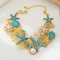 Ocean-style Necklace,Bracelet Decorated with Shells, Starfishs and Imitation Pearls for Women Girls Hot Sale 2025 New Style