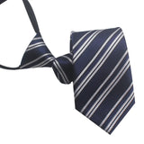 Zipper Ties For Men Women Striped Mens Tie For Business Wedding Skinny Neck Tie Casual Slim Blue deep Light navy blue Necktie