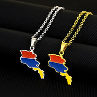 2024 New fashion stainless steel Armenian map flag necklace women's all-matching metal sweater chain niche accessories
