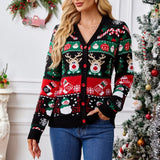 Merry Xmas Look Women's Knitted Sweater 2025 Winter Cartoon Print Full Sleeve Christmas Cardigans Knitwear Warm Soft Jacket Coat