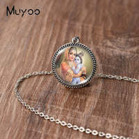 2023 New Arrival Fashion Painting India Shiva Ganesha Hindu God Glass Dome Antique Pendant Handmade Jewelry Vintage Necklaces