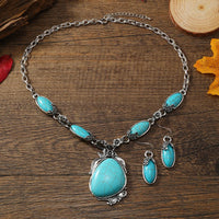 A necklace+a pair of earrings women's jewelry set, creative, fashionable, simple, retro turquoise women's set, suitable for dail