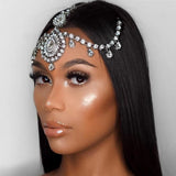 Boho Luxury Crystal Forehead Hair Chain Head Piece Hairwear Shiny Bride Wedding Hair Accessories Headband Indian Jewelry Gift