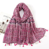 Ethnic Printed Cotton Hijab Viscose Tassels Scarf For Muslim Woman Hijabs Shawls Lady Soft Long Wraps Islim Headband Turban