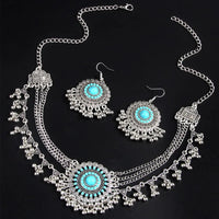 New Rhinestone Jewelry Sets Metal Beads Tassel Multilayer Necklace Earrings Set For Women Bijoux Statement Collar Necklace Set