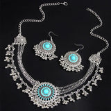 New Rhinestone Jewelry Sets Metal Beads Tassel Multilayer Necklace Earrings Set For Women Bijoux Statement Collar Necklace Set