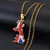 Anniyo Stainless Steel United Kingdom of Great Britain and Northern Ireland Map Pendant Necklaces UK Britisher Jewelry  #326301