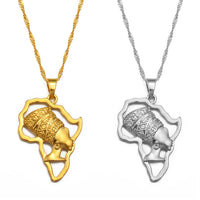 Anniyo Africa Map and Queen Head Pendant Necklace Women Traditional Cultural Ornaments Holiday Wedding Party Items @@128316