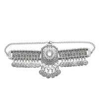 Ethnic Statement Collar Necklace for Women Choker Bohemian Vintage Hollow Geometric Crystal Rhinestone Beads Coin Tassel Jewelry