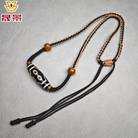 Black And White Patina Nine-Eye Natural Agate Dzi Necklace With Bead Collarbone Chain