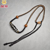 Black And White Patina Nine-Eye Natural Agate Dzi Necklace With Bead Collarbone Chain